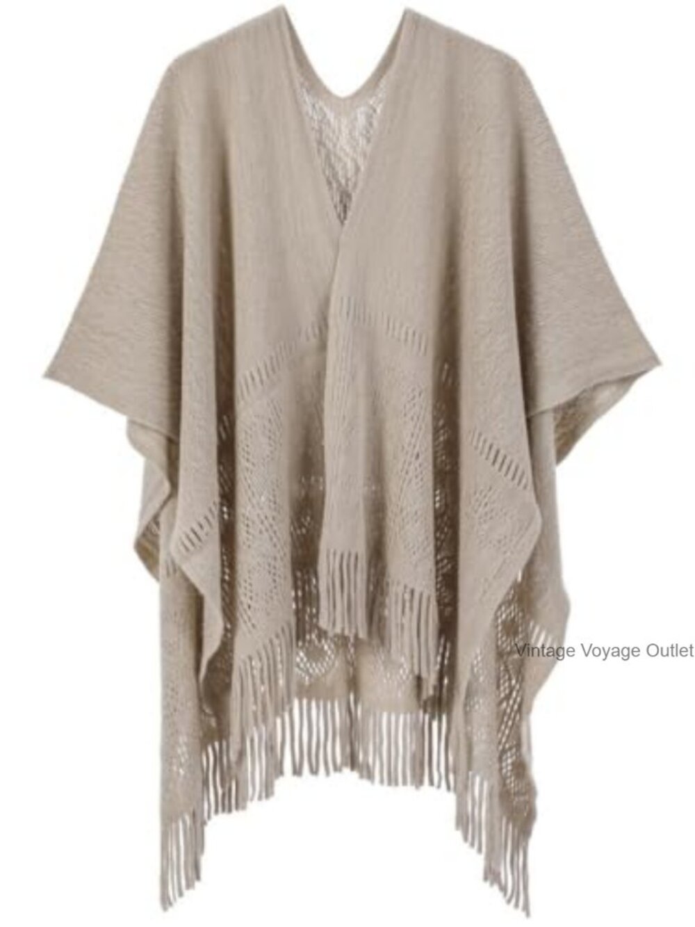 Knit Shawl Wrap Poncho Cape Open Front Cardigan Sweater Tassel